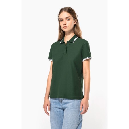Polo femme manches courtes à liserés contrastés