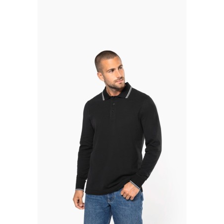 Polo maille piquée manches longues homme