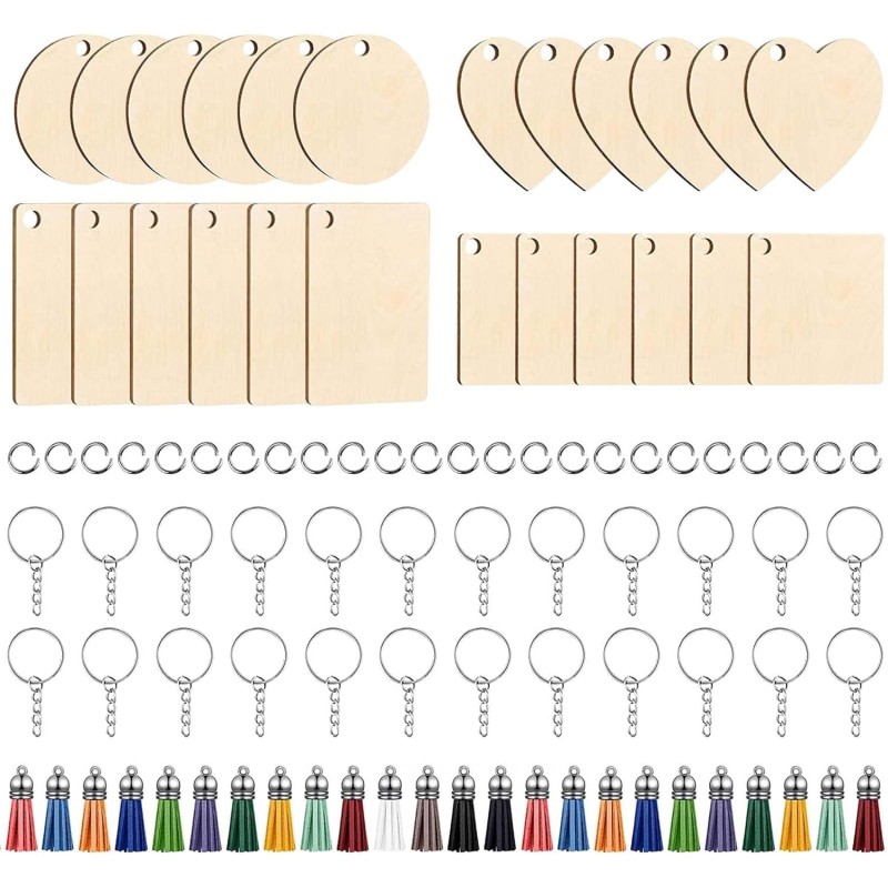 Porte-Clés en Bois, 4 Formes Différentes