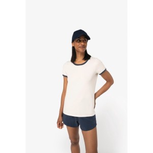 T-shirt ringer écoresponsable à bords contrastés effet délavé femme