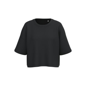 Sweat-shirt crop à manches courtes col rond femme