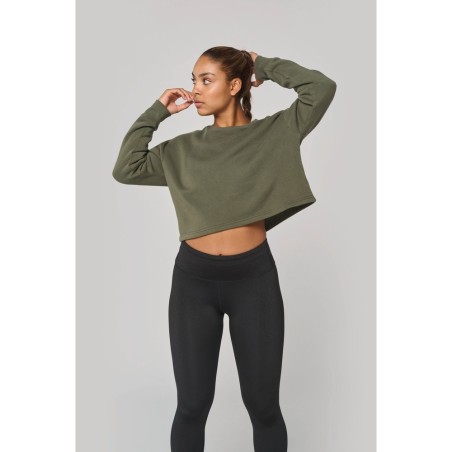 Sweat-shirt crop col rond femme