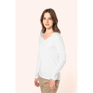 T-shirt Supima® col V manches longues femme