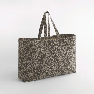 Sac cabas oversize en toile imprimé léopard