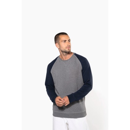 Sweat-shirt French Terry Bio bicolore col rond manches raglan homme