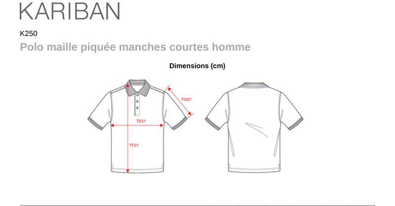 Schema mesures K250